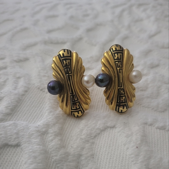 Fendi Gold and White Earrings with Intricate Design